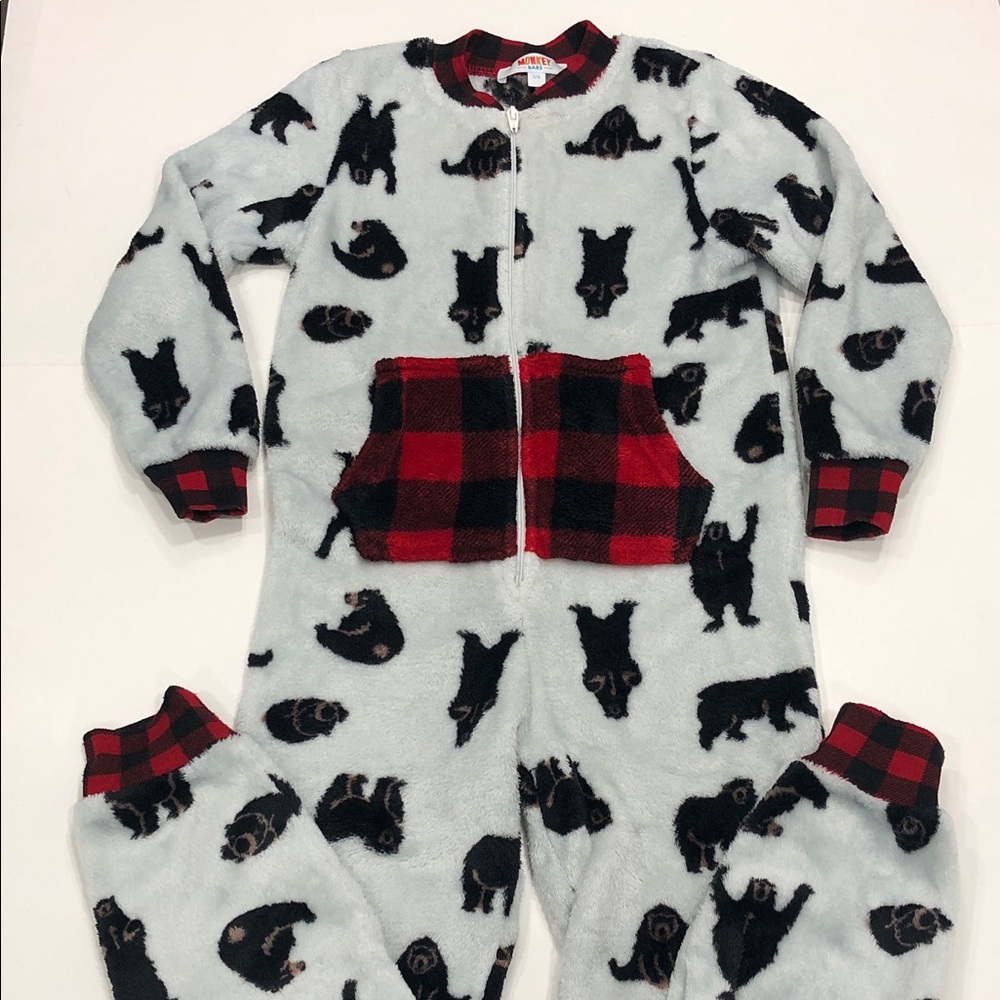 Microfleece Bear Print Onesie Pyjamas – Kids Size 5/6